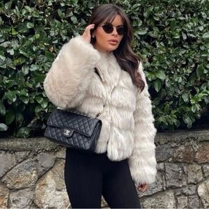 Zara Plush Faux Fur‎ Jacket in Beige